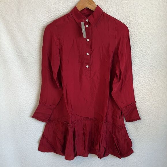 J Crew Amelia popover shirtdress in drapey viscose twill Womens XXS Berry Red - Picture 2 of 10